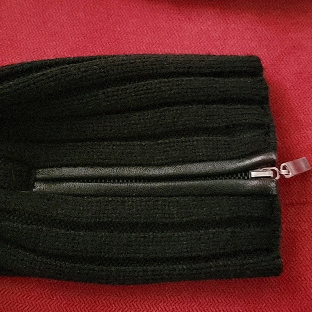 Leather & Wool Blend Knit Bikercore Moto Jacket Black size L - Picture 11 of 14